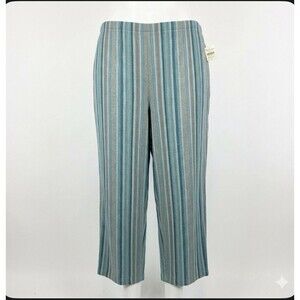 Coldwater Creek Linen Blend Striped Pants 1X Blue Brown Coastal Rustic Boho
